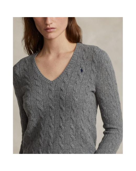 Polo Ralph Lauren Gray Cable-knit Wool-cashmere V-neck Jumper