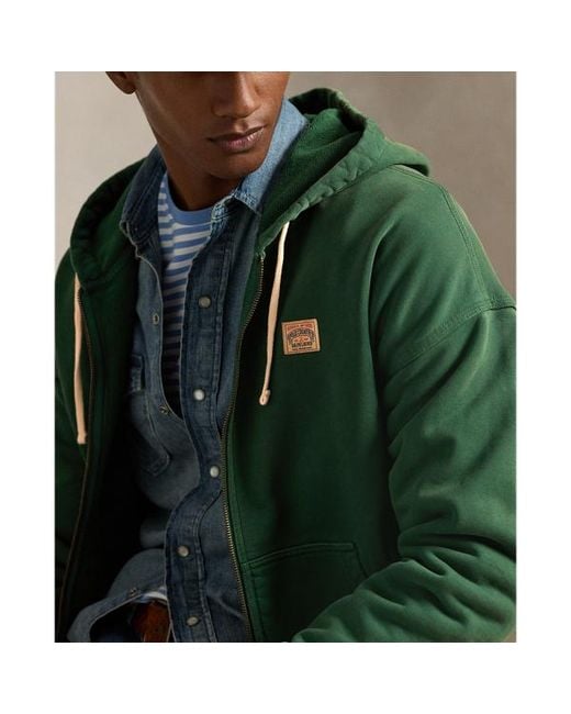 Ralph Lauren Green Relaxed Fit Loopback Fleece Hoodie for men