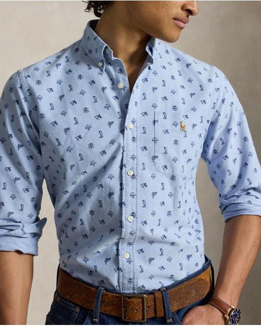 Polo Ralph Lauren Blue Custom Fit Equestrian Oxford Shirt for men