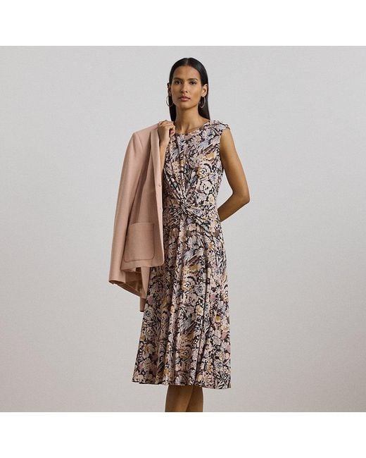 Ralph Lauren Brown Geblümtes Jerseykleid Mit Twist-Effekt