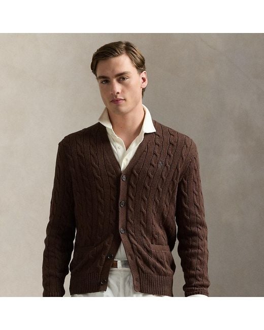 Ralph Lauren Brown Cable-Knit Cotton Cardigan for men