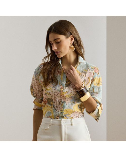 Ralph Lauren Brown Relaxed Fit Floral Linen Shirt
