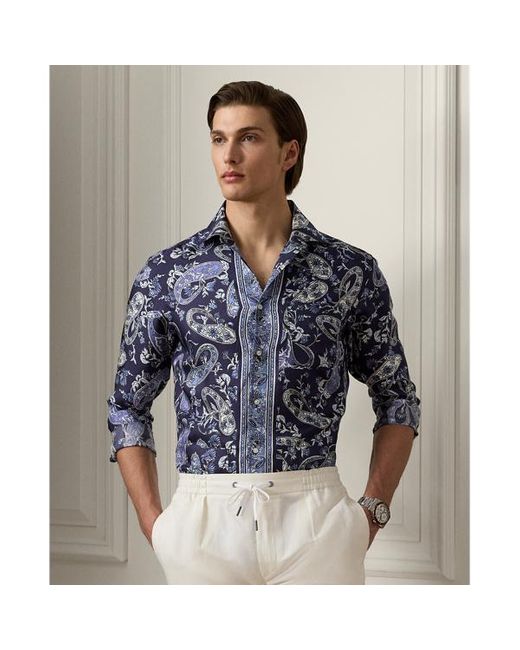 Camisa de sarga de seda estampada Ralph Lauren Purple Label de hombre de color Blue