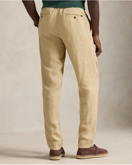 Polo Ralph Lauren Natural Lateef Slim Tapered Fit Linen Trousers for men