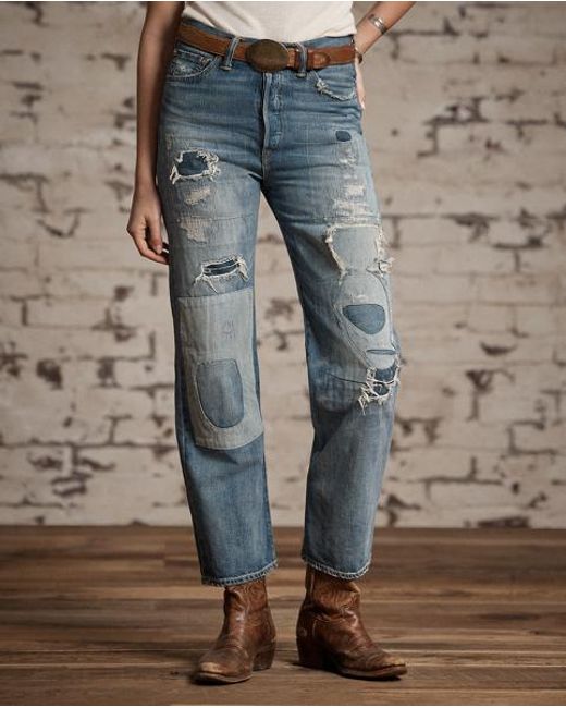 RRL Blue High Boy Fit Repaired Heyland Jean