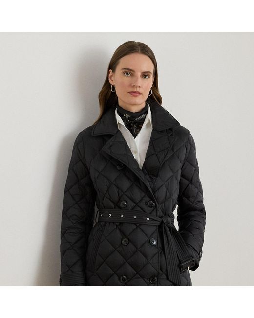 Ralph Lauren Black Diamond-Quilted Trench Coat