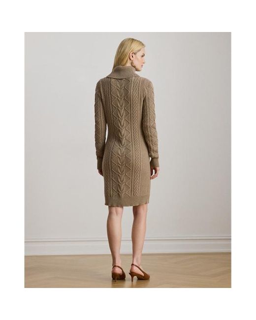 Abito dolcevita in maglia a trecce di Ralph Lauren in Brown