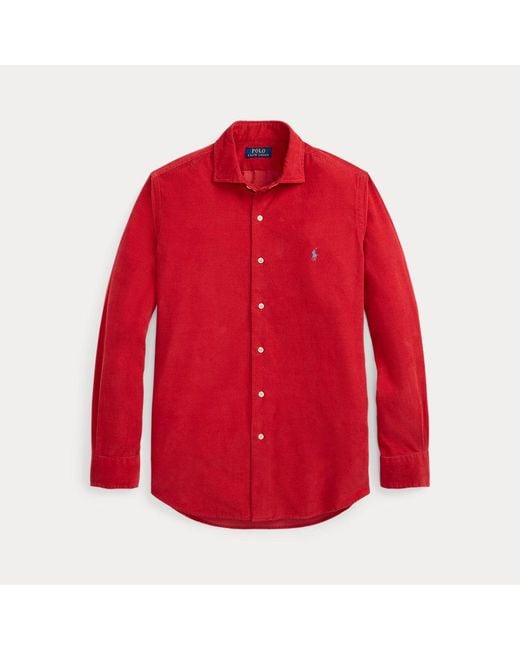 Camicia in velluto a coste Custom-Fit di Polo Ralph Lauren in Red da Uomo