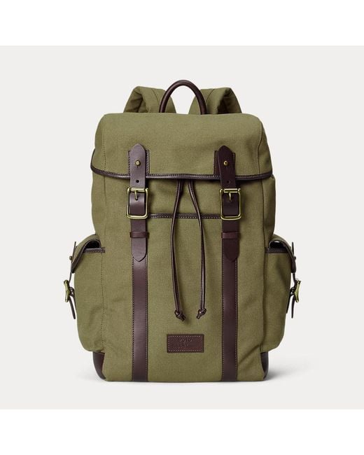 Polo Ralph Lauren Green Leather-trim Canvas Backpack for men