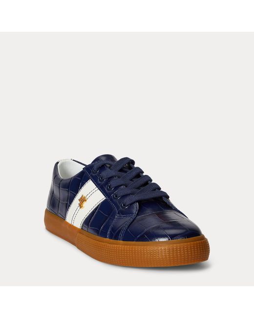 Ralph Lauren Blue Janson Ii Croc-Embossed Leather Sneaker