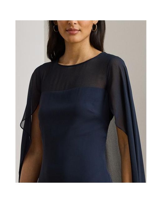 Petite - Abito in georgette con mantella di Ralph Lauren in Blue