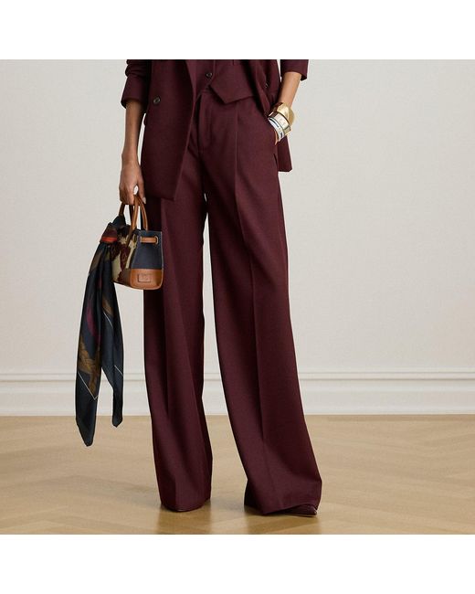 Ralph Lauren Red Wool-Blend Twill Wide-Leg Trousers