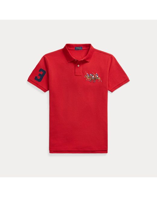 Polo Ralph Lauren Red Custom Slim Fit Triple-pony Polo Shirt for men
