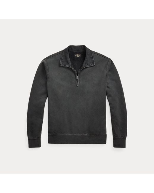 RRL Black French Terry Quarter-Zip Pullover for men