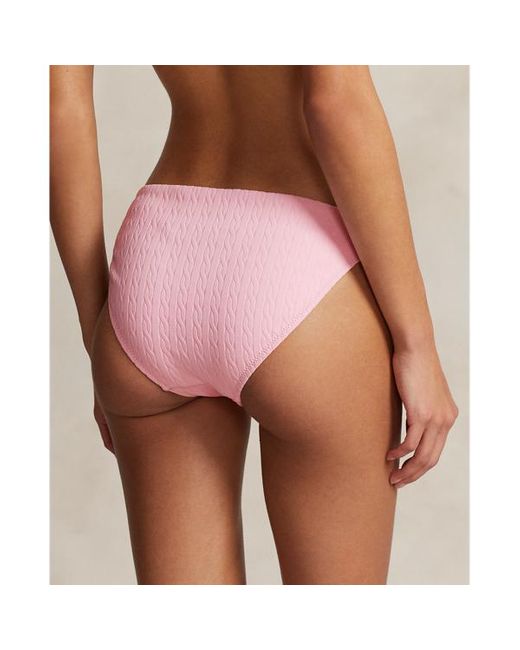 Slip da bikini a vita bassa punto smock di Polo Ralph Lauren in Pink