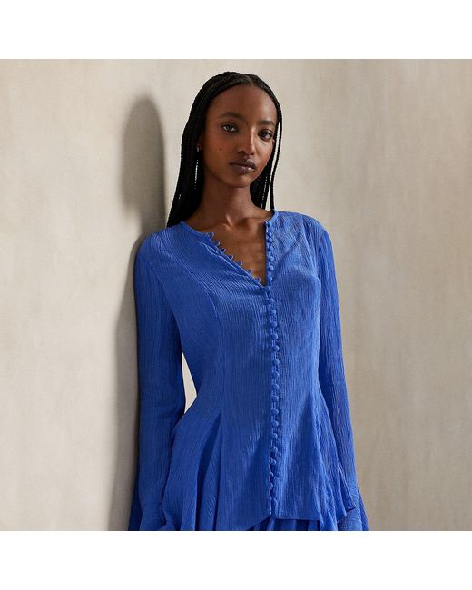 Ralph Lauren Blue Crinkled Button-Front Top