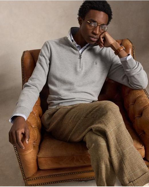 Polo Ralph Lauren Gray Mesh-Knit Cotton Quarter-Zip Jumper for men