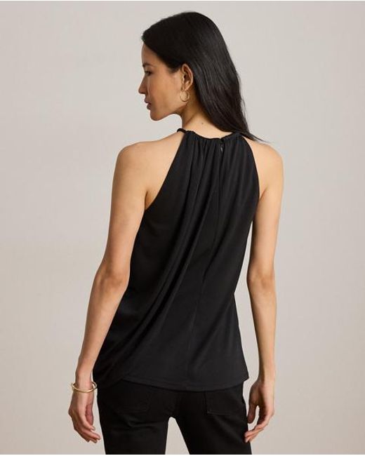 Ralph Lauren Black Pleated Stretch Jersey Halter Top