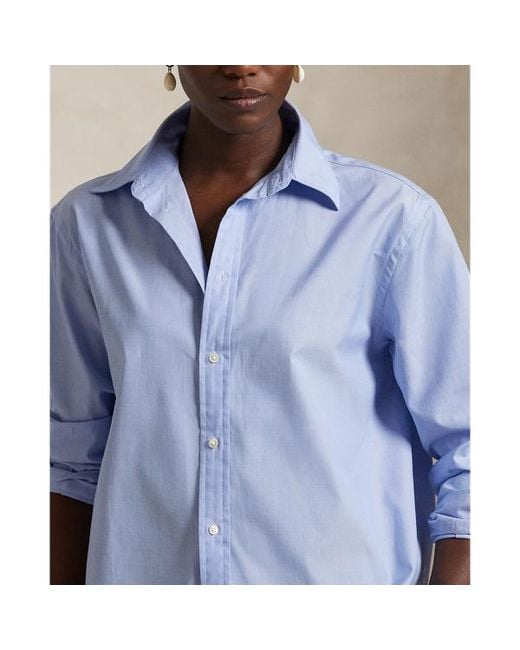 Ralph Lauren Blue End-On-End Oversize Fit Cotton Shirt