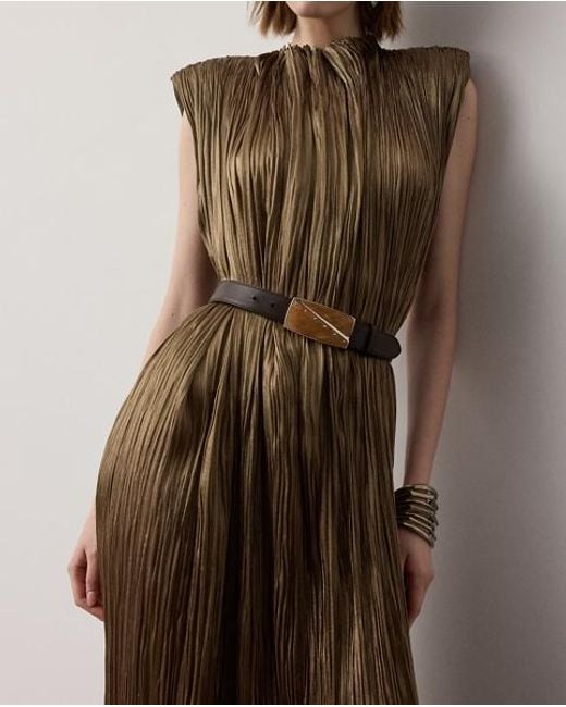 Ralph Lauren Brown Virna Pleated Lamé Cocktail Dress