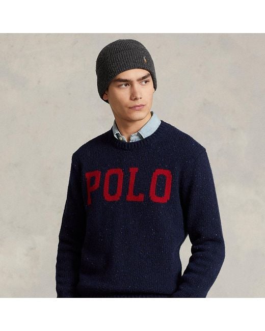 Polo Ralph Lauren Logo Wool-blend Jumper in Blue for Men | Lyst