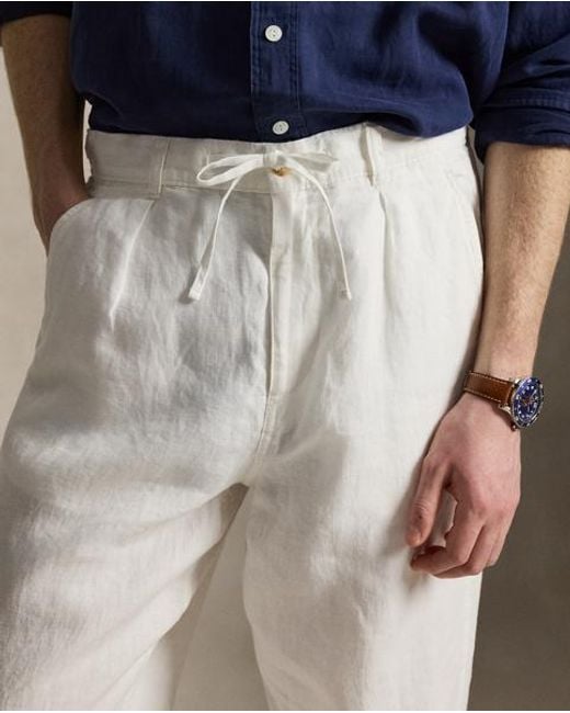 Polo Ralph Lauren White Lateef Relaxed Fit Pleated Linen Trouser for men