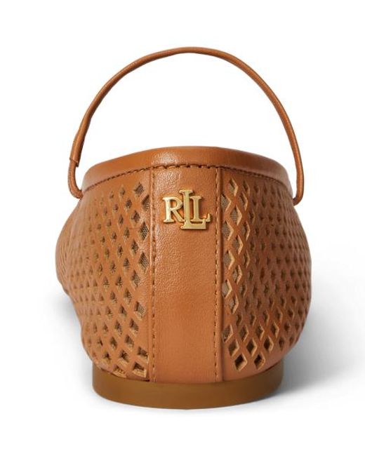 Ralph Lauren Brown Jayna Perforated Leather Mary Jane Flat