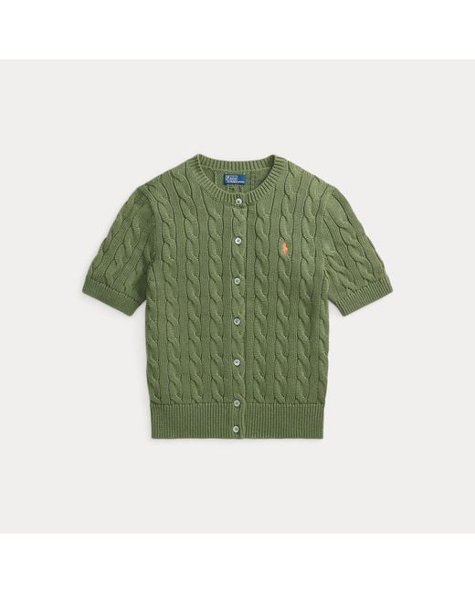 Polo Ralph Lauren Green Cable-Knit Cotton Short-Sleeve Cardigan