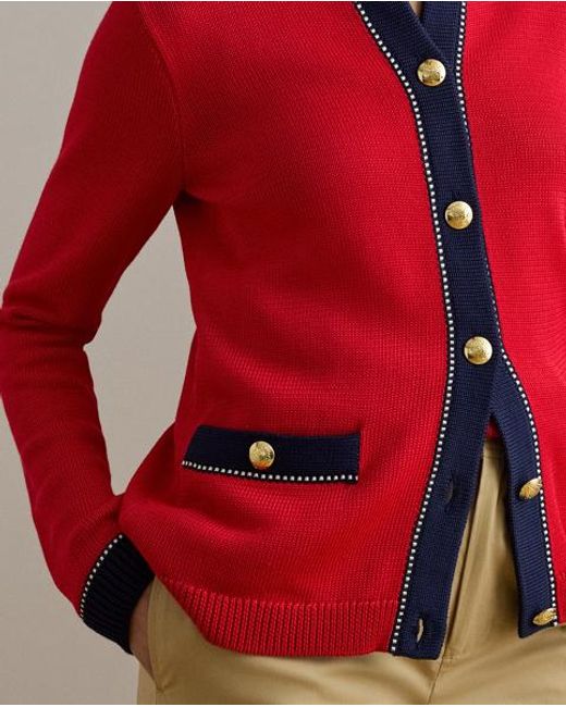 Ralph Lauren Red Two-Tone Cotton-Blend Cardigan