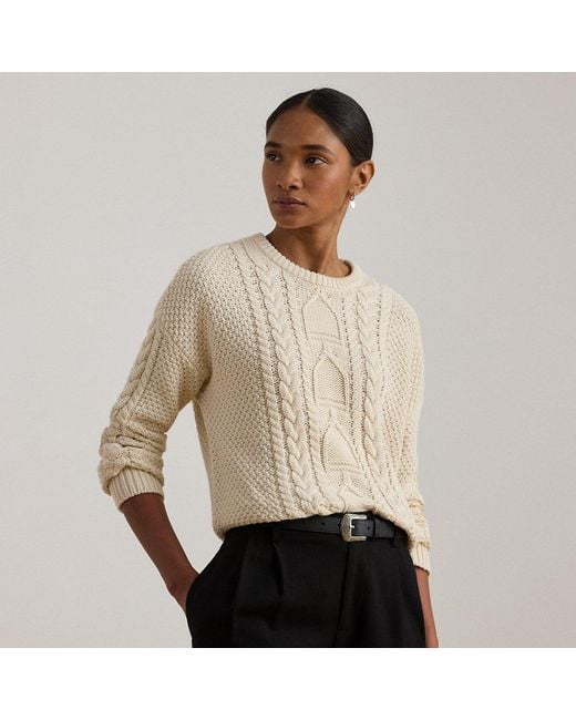 Ralph Lauren Natural Cable-Knit Cotton Crewneck Jumper