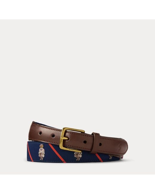 Polo Ralph Lauren Blue Polo Bear Leather-Trim Belt for men