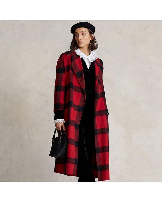 Ralph Lauren Buffalo Plaid Double-faced Wool Coat in Red | Lyst