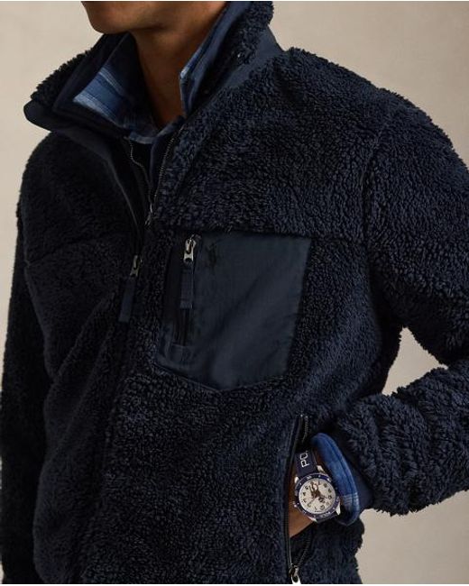 Polo Ralph Lauren Blue Pile Fleece Hybrid Jacket for men