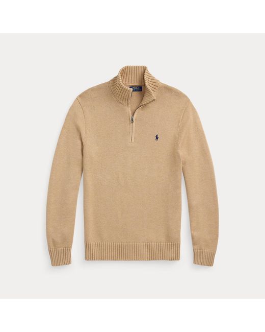 Polo Ralph Lauren Natural Quarter-Zip Cotton Mockneck Jumper for men