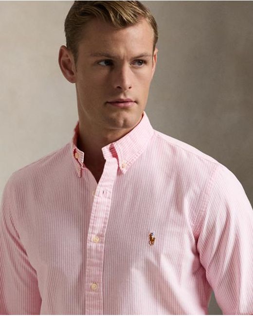 Polo Ralph Lauren Pink Custom Fit Striped Oxford Shirt for men