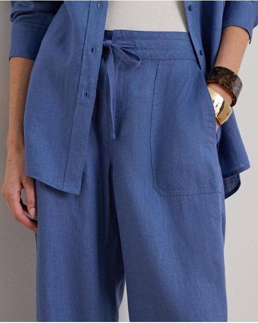 Ralph Lauren Blue Linen Wide-Leg Pant