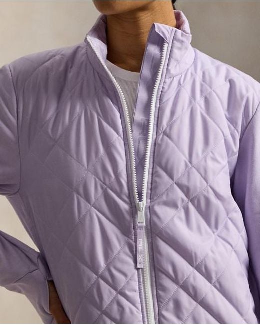 Ralph Lauren Purple Hybrid Quilted-Front Terry Zip Jacket