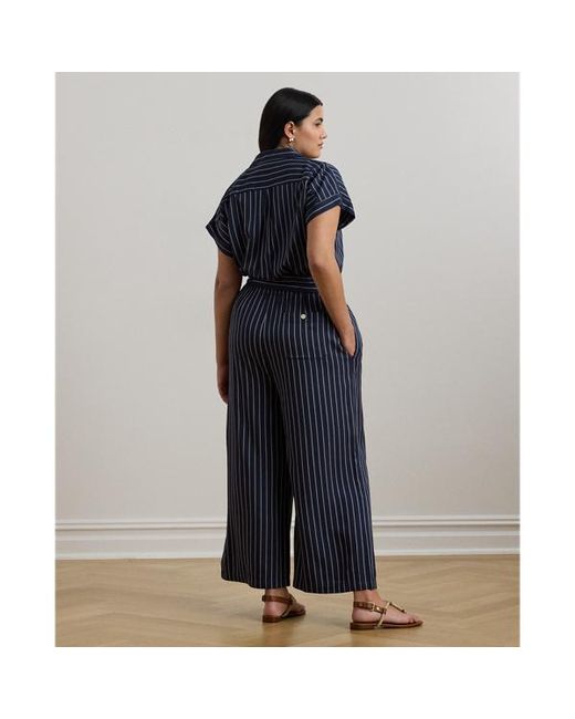 Ralph Lauren Blue Ralph Lauren Striped Belted Twill Wide-Leg Jumpsuit