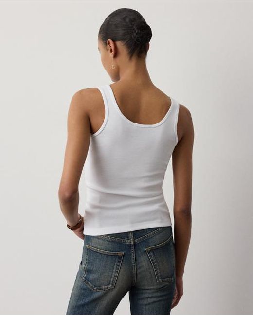 Ralph Lauren White Ellis Rib-Knit Cotton-Blend Tank Top