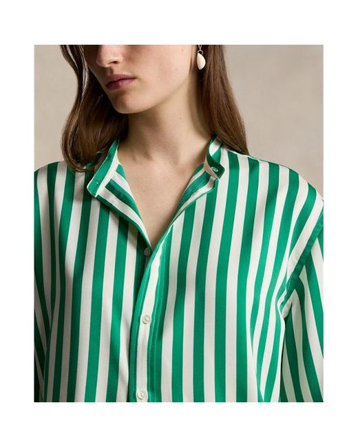 Polo Ralph Lauren Green Oversize Fit Striped Silk Shirt