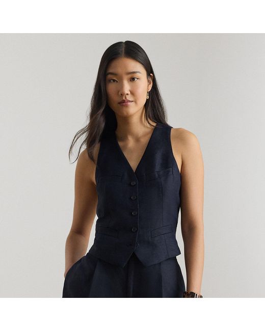 Ralph Lauren Blue Linen-Blend Twill Waistcoat