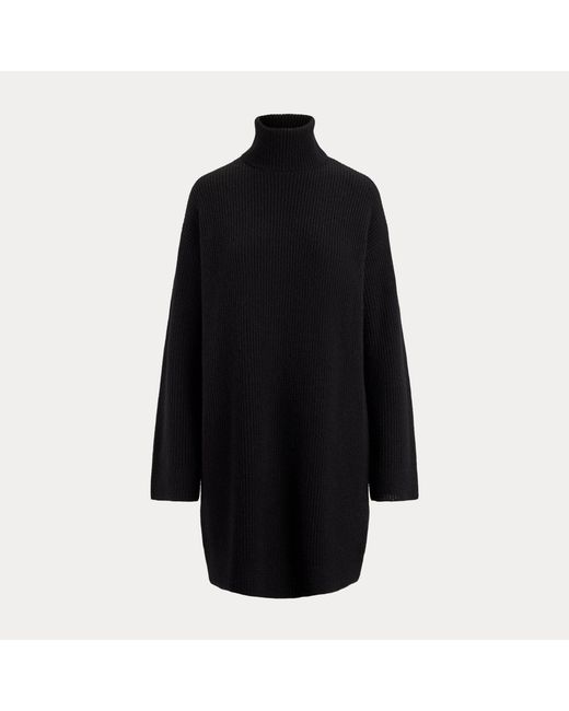 Ralph Lauren Black Wool-Cashmere Roll Neck Dress
