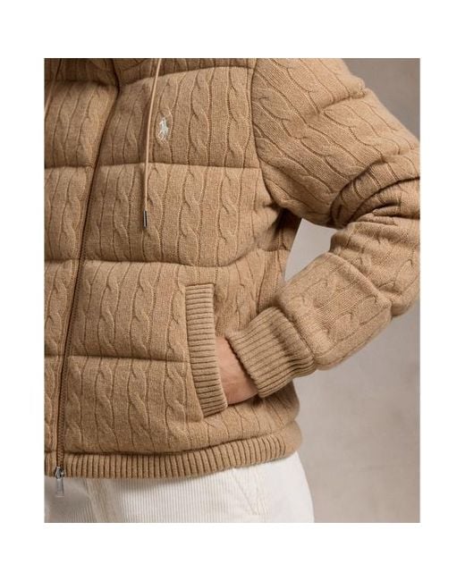 Polo Ralph Lauren Brown Cable-knit Hooded Down Coat