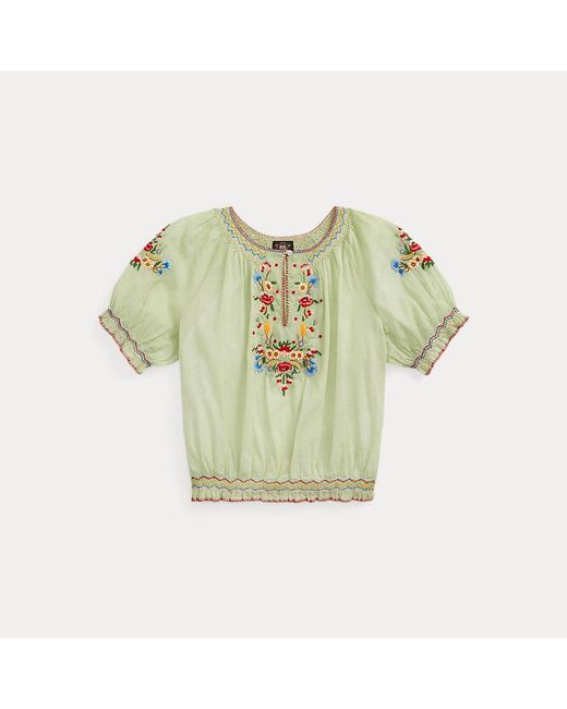 RRL Green Embroidered Cotton Voile Blouse
