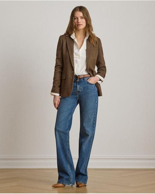 Ralph Lauren Brown Cotton-Blend Herringbone Blazer