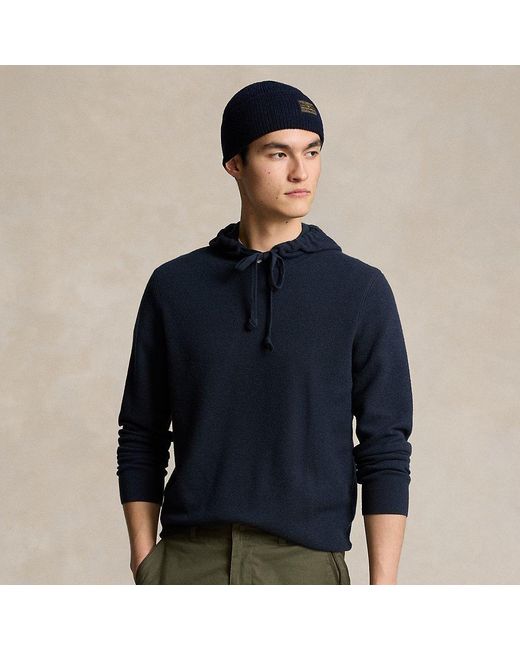 RLX Ralph Lauren Blue Mesh-knit Cashmere Hooded Jumper for men