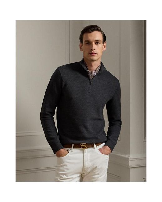 Maglia in lana piqué con cerniera di Ralph Lauren in Black da Uomo