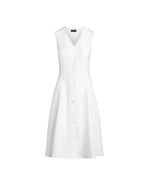 Polo Ralph Lauren White Buttoned-placket Linen Dress