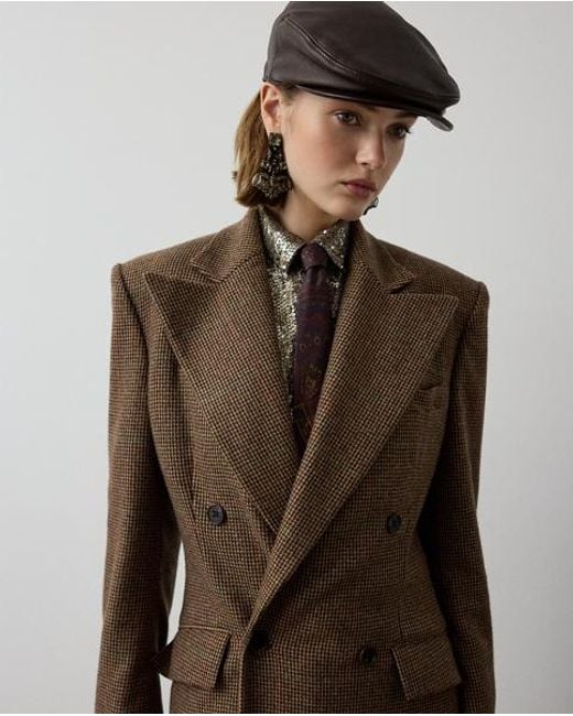 Ralph Lauren Brown Affton Windowpane Pied De Poule Coat