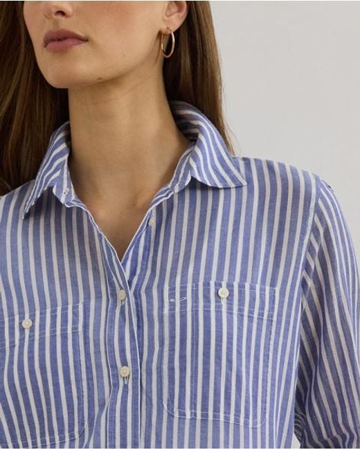 Ralph Lauren Blue Relaxed Fit Voile Roll-Tab-Sleeve Shirt